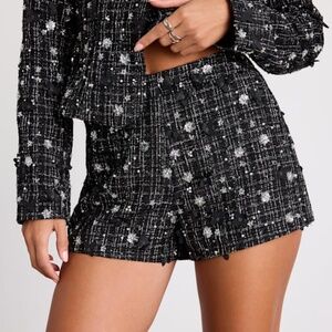 Lulus Marcie Black Tweed Lurex Sequin Applique Shorts - Size M